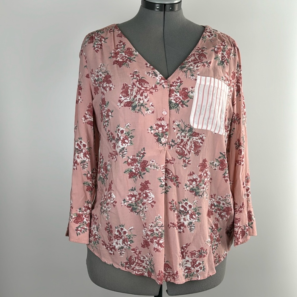 FRED DAVID™️ Women's Size L 3/4 Sleeve Striped/Floral Blouse